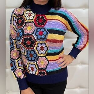 Leo & Ugo Paris Embroidered  Colorful Floral Stripped Longsleeve